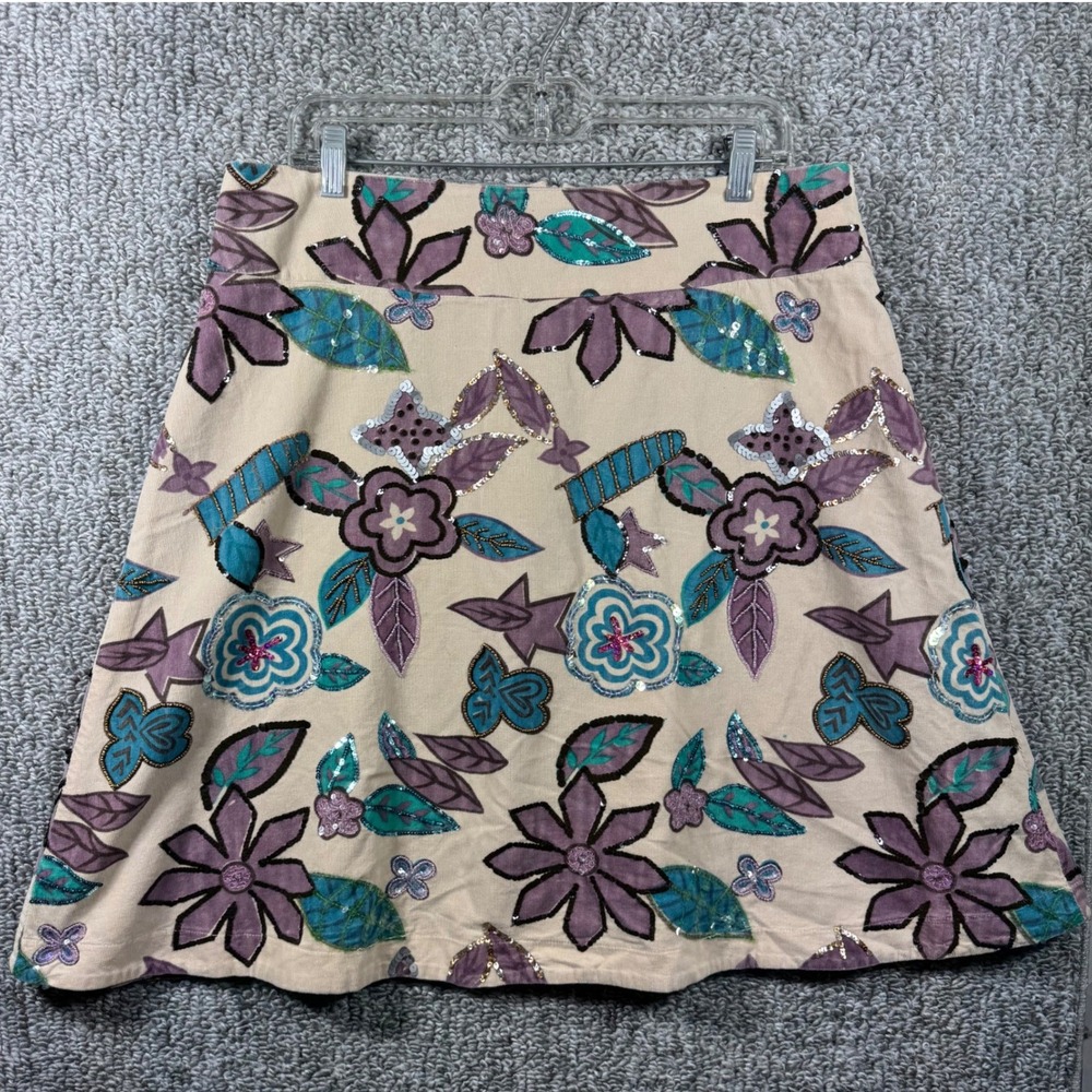 Malou Sander Corduroy Skirt Floral‎ Sequin Embellished A-line Women 42